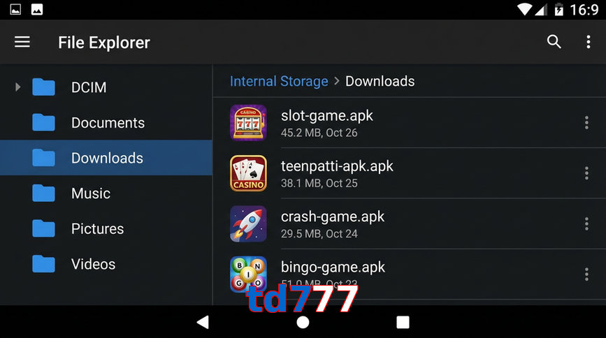 Main screen of Td777 gameapk page for PK players
